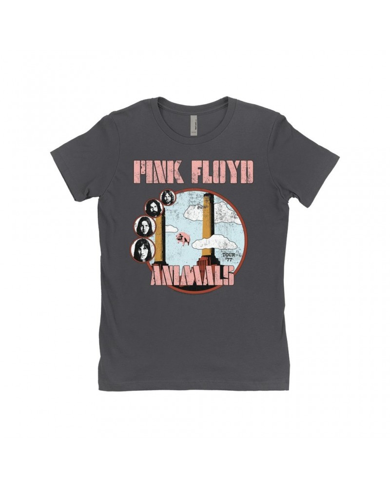 Pink Floyd Ladies' Boyfriend T-Shirt | Animals '77 Tour Pastel Design Distressed Shirt $9.23 Shirts