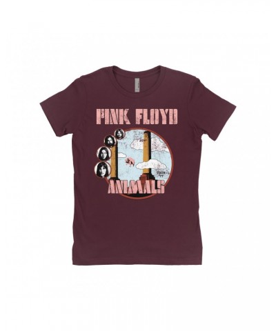 Pink Floyd Ladies' Boyfriend T-Shirt | Animals '77 Tour Pastel Design Distressed Shirt $9.23 Shirts