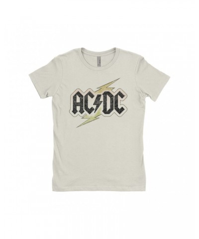 AC/DC Ladies' Boyfriend T-Shirt | Gold Bolt Logo Distressed Shirt $11.23 Shirts