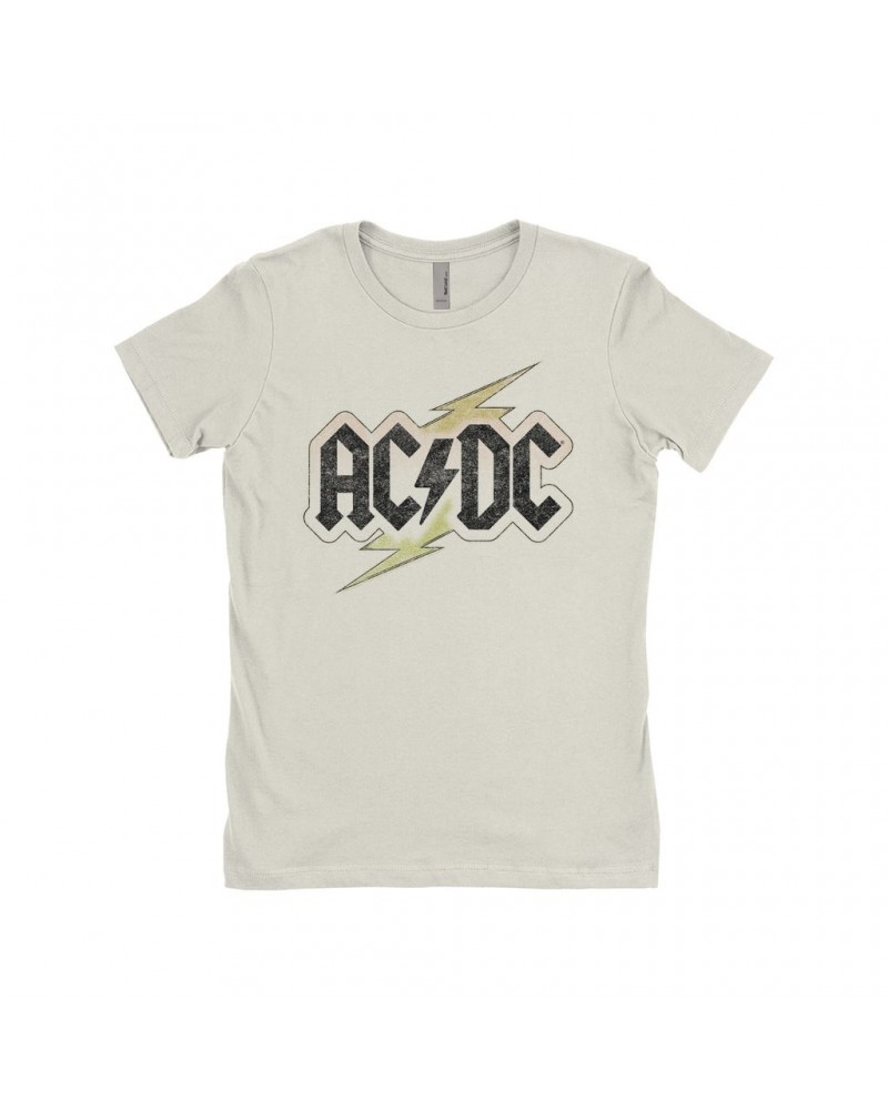 AC/DC Ladies' Boyfriend T-Shirt | Gold Bolt Logo Distressed Shirt $11.23 Shirts