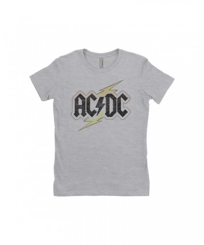 AC/DC Ladies' Boyfriend T-Shirt | Gold Bolt Logo Distressed Shirt $11.23 Shirts