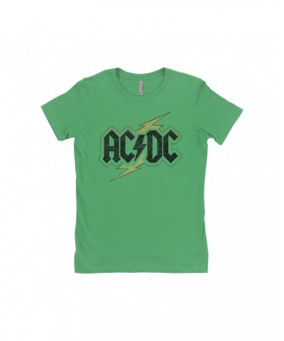 AC/DC Ladies' Boyfriend T-Shirt | Gold Bolt Logo Distressed Shirt $11.23 Shirts