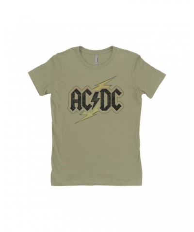 AC/DC Ladies' Boyfriend T-Shirt | Gold Bolt Logo Distressed Shirt $11.23 Shirts