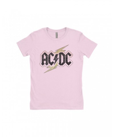 AC/DC Ladies' Boyfriend T-Shirt | Gold Bolt Logo Distressed Shirt $11.23 Shirts