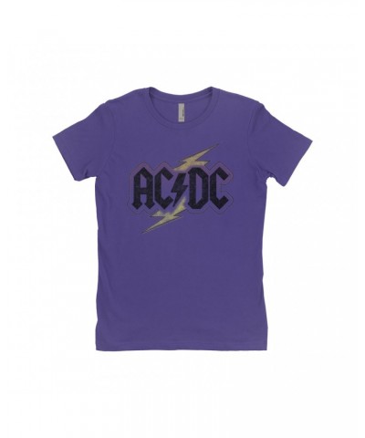 AC/DC Ladies' Boyfriend T-Shirt | Gold Bolt Logo Distressed Shirt $11.23 Shirts