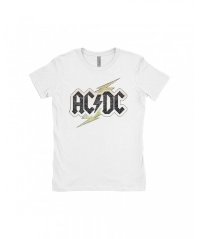 AC/DC Ladies' Boyfriend T-Shirt | Gold Bolt Logo Distressed Shirt $11.23 Shirts