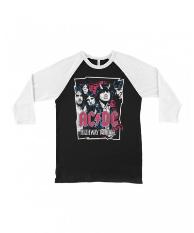 AC/DC 3/4 Sleeve Baseball Tee | Highway To Hell Pink Design Distressed Shirt $9.58 Shirts