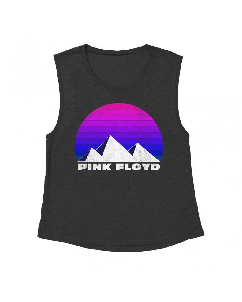 Pink Floyd Ladies' Muscle Tank Top | Dark Side Pyramids Design Distressed Shirt $12.52 Shirts