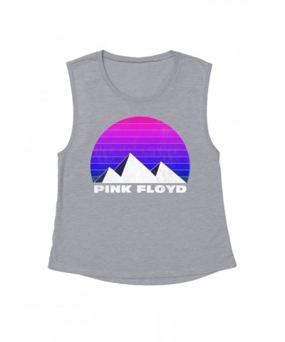 Pink Floyd Ladies' Muscle Tank Top | Dark Side Pyramids Design Distressed Shirt $12.52 Shirts