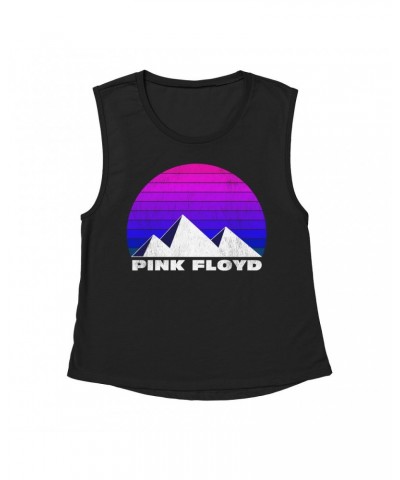 Pink Floyd Ladies' Muscle Tank Top | Dark Side Pyramids Design Distressed Shirt $12.52 Shirts