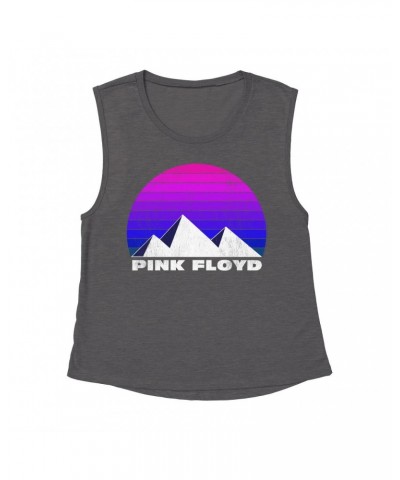 Pink Floyd Ladies' Muscle Tank Top | Dark Side Pyramids Design Distressed Shirt $12.52 Shirts