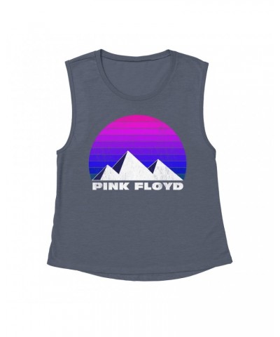 Pink Floyd Ladies' Muscle Tank Top | Dark Side Pyramids Design Distressed Shirt $12.52 Shirts