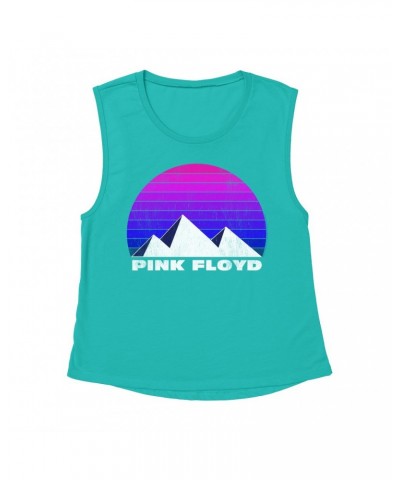 Pink Floyd Ladies' Muscle Tank Top | Dark Side Pyramids Design Distressed Shirt $12.52 Shirts