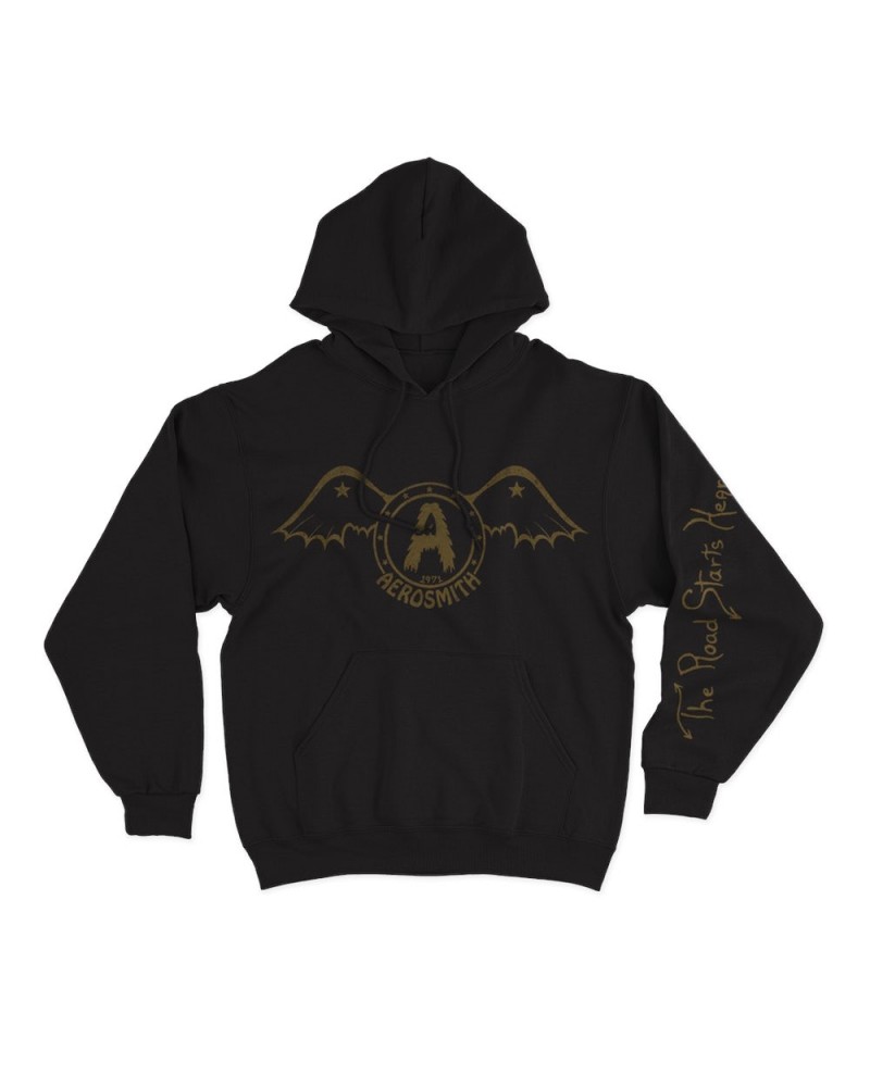 Aerosmith The Road Starts Hear Black Hoodie $24.20 Sweatshirts