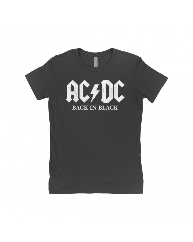 AC/DC Ladies' Boyfriend T-Shirt | Back In Black US White Design Shirt $7.98 Shirts