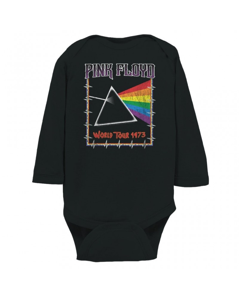 Pink Floyd Long Sleeve Bodysuit | World Tour 1980 Prism Design Distressed Bodysuit $11.94 Shirts