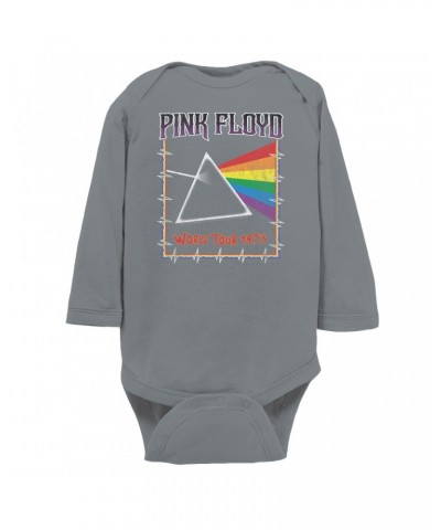 Pink Floyd Long Sleeve Bodysuit | World Tour 1980 Prism Design Distressed Bodysuit $11.94 Shirts