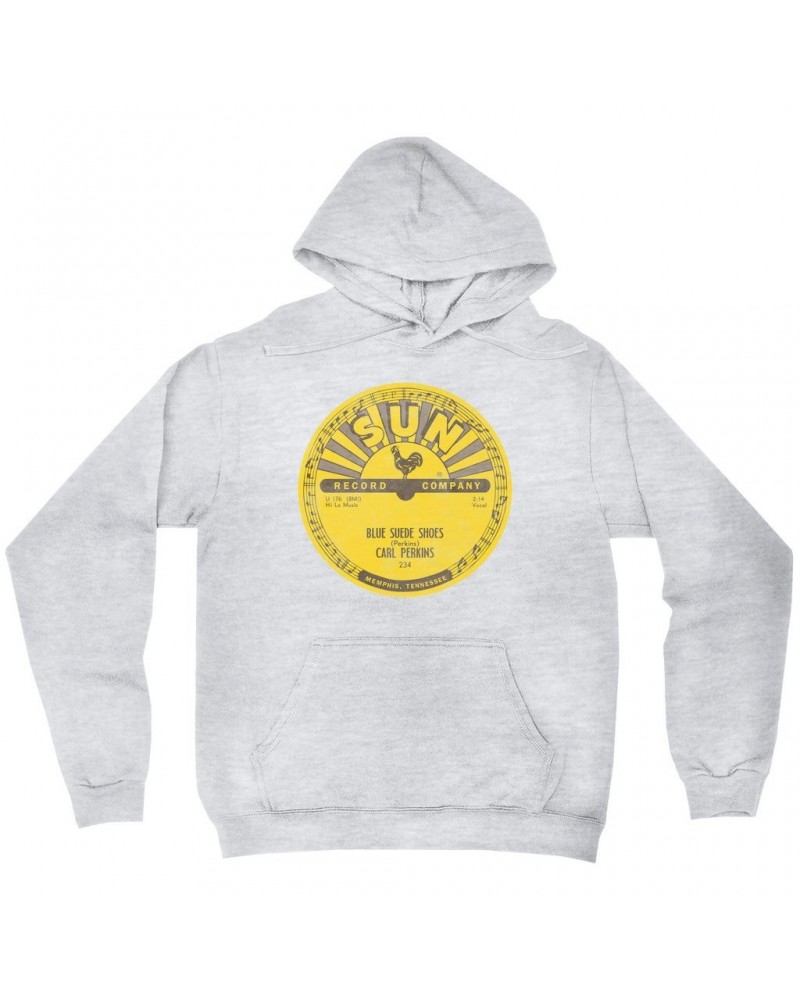 Carl Perkins Hoodie | Blue Suede Shoes Record Label Distressed Hoodie $13.18 Sweatshirts