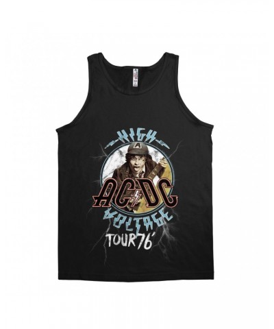 AC/DC Unisex Tank Top | High Voltage '76 Tour Angus Young Image Distressed Shirt $9.48 Shirts