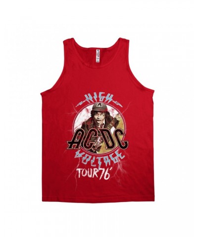 AC/DC Unisex Tank Top | High Voltage '76 Tour Angus Young Image Distressed Shirt $9.48 Shirts